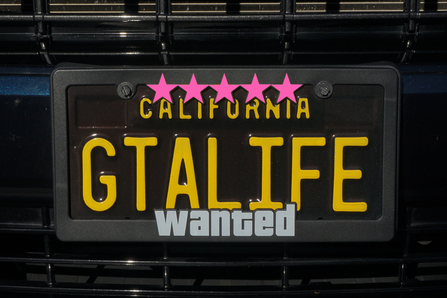 GTA Wanted Level 5 Stars License Plate Frame, Pink