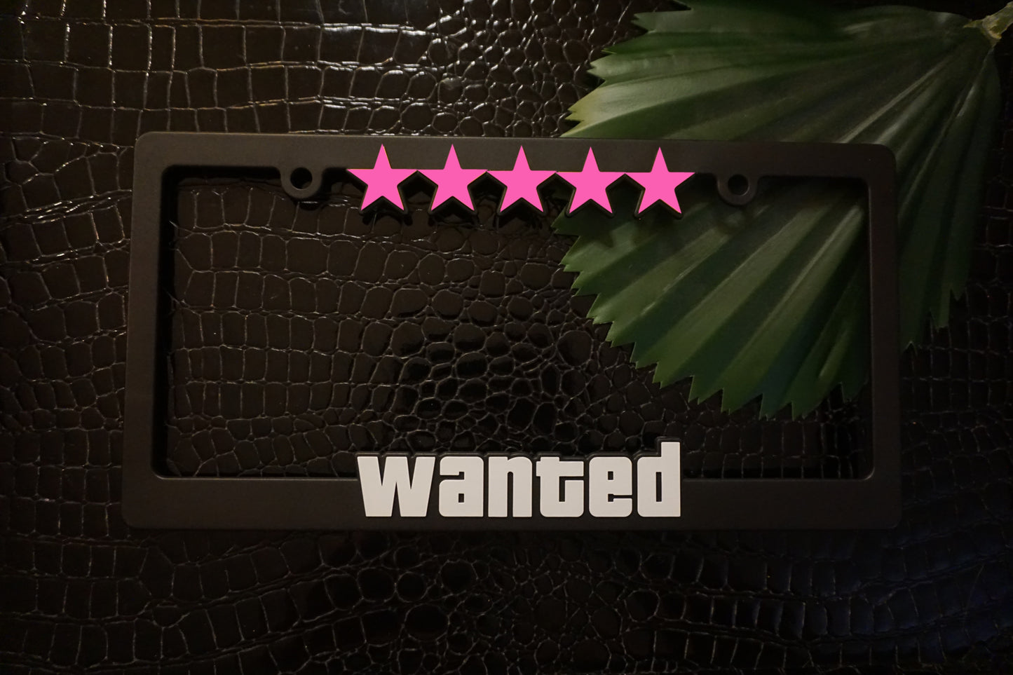 GTA Wanted Level 5 Stars License Plate Frame, Pink