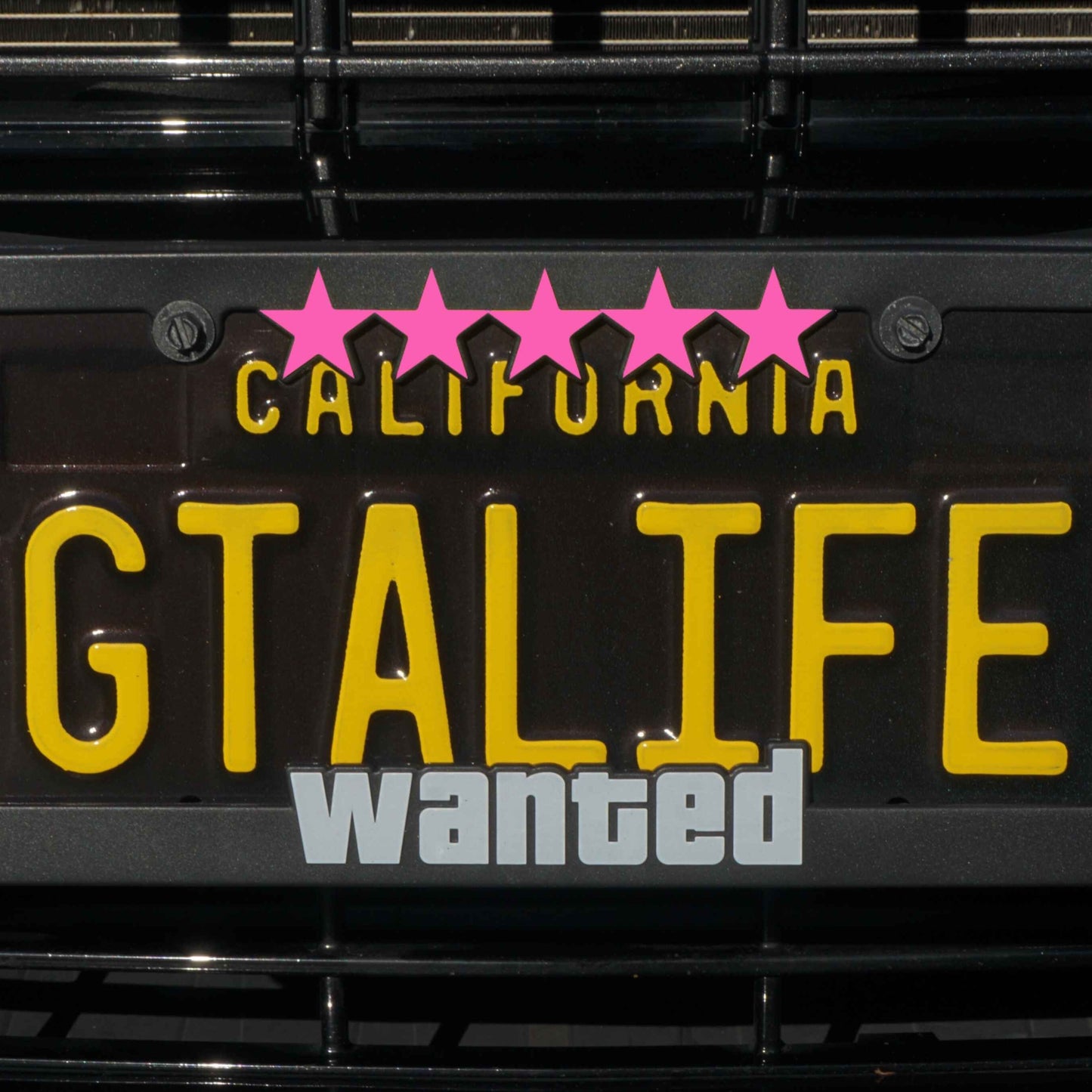 GTA Wanted Level 5 Stars License Plate Frame, Pink