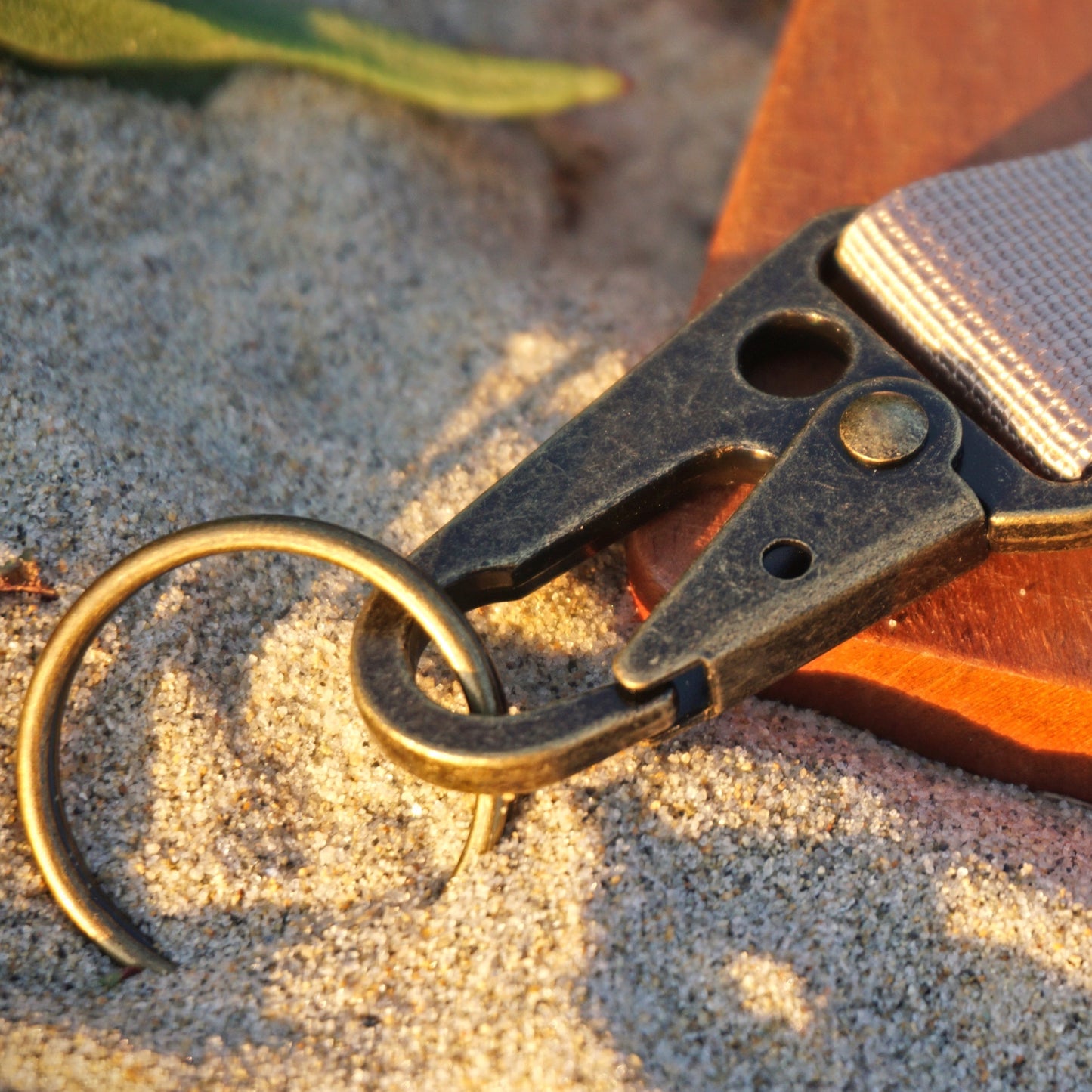 Vintage Heritage Stripes Keychain for Toyota, Tan, Antique Brass Metal Clip Accessory