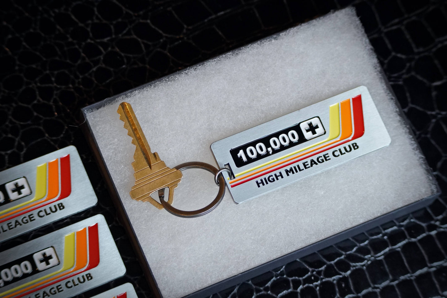 High Mileage Club Keychain for Toyota, Lexus, Vintage Heritage Stripes