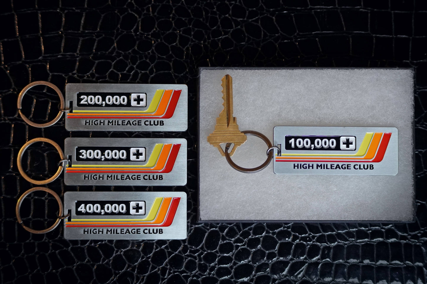 High Mileage Club Keychain for Toyota, Lexus, Vintage Heritage Stripes