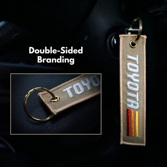 Vintage Tan Retro Stripes Keychain for Toyota, Embroidered